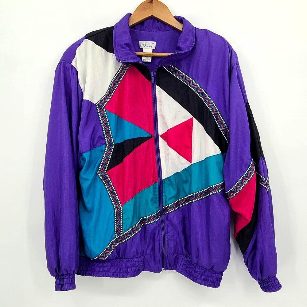 Vintage Bocoo 90s Retro Windbreaker Jacket Bold Geo Aztec Colorblock Size M